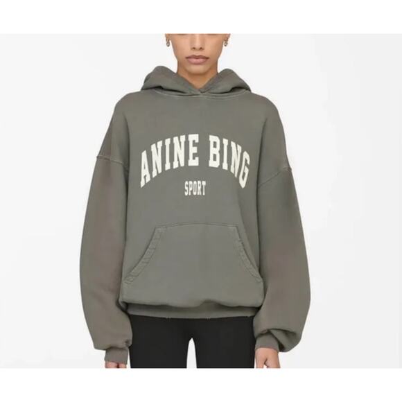 Anine Bing Sport Harvey Hoodie Sweatshirt in Dusty Olive Size Small - Picture 2 of 10